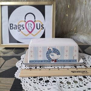 VINTAGE GOOSE RIBBON GEESE COUNTRY GOOSE B&D CERMAIC BUTTER DISH RARE *READ*